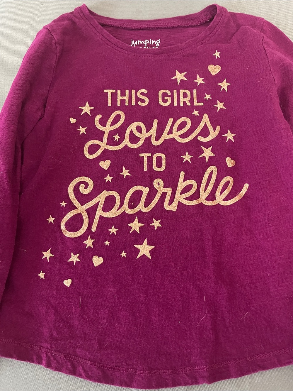 jumping beans Magenta Long-Sleeve Tee with Gold Glitter Text
